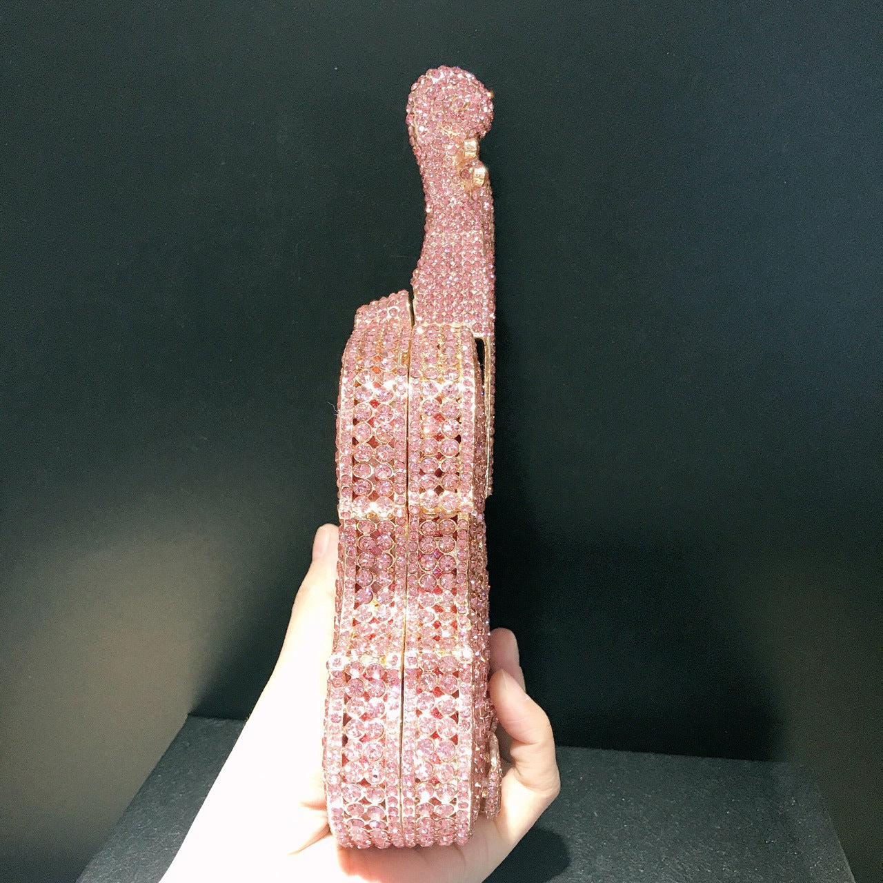 Sac Bandoulière PU Forme Violon Strass Rose