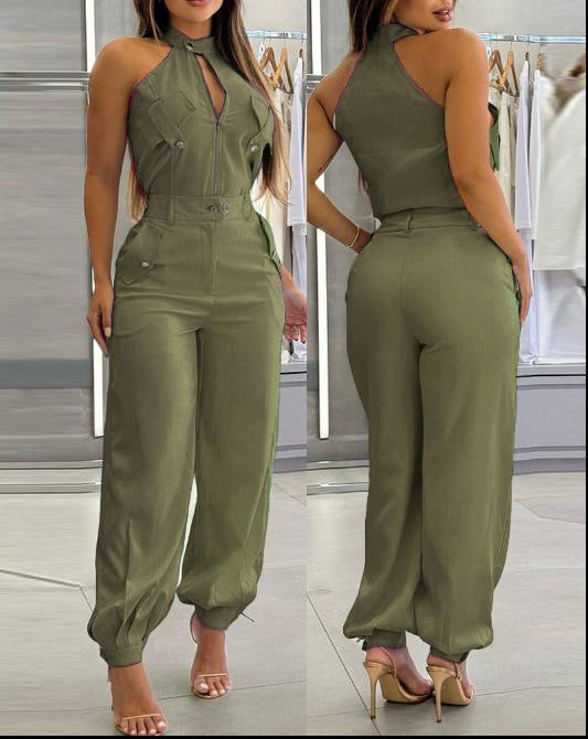 Ensemble Deux Pièces Haut Halter Pantalon Casual Femme