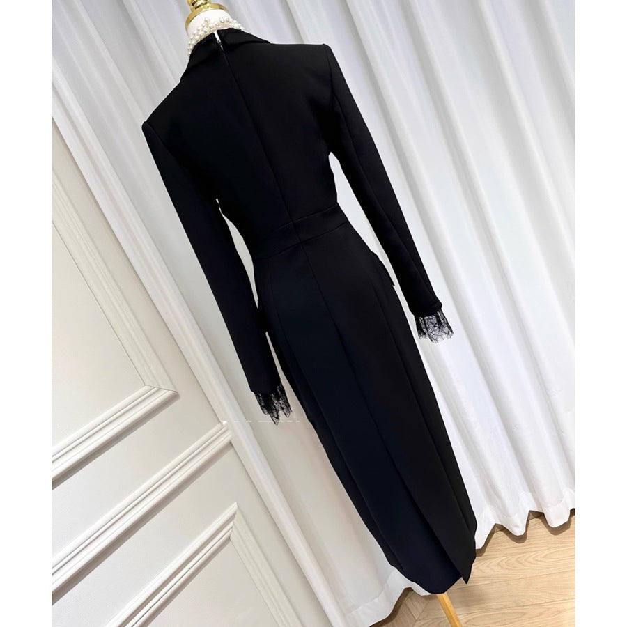 Isatou – Robe Tailleur Britanique en Dentelle Noire ✨🖤
