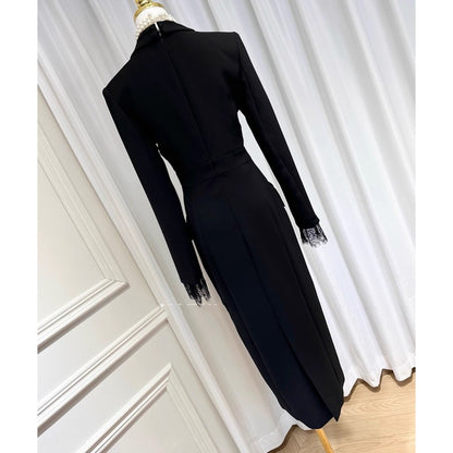 Isatou – Robe Tailleur Britanique en Dentelle Noire ✨🖤
