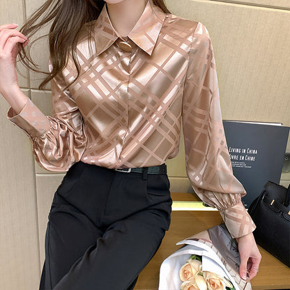 Chiffon Women's Long-sleeved Silky Satin Drape Shirt