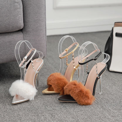 Women's High-heeled Contrast Wool Sandals
