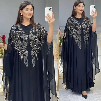 🌺 Nouriya – Robe Longue Fleurie à Strass & Dentelle 💎🌸