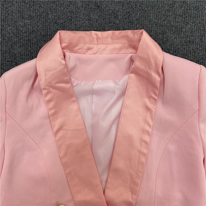 Long Sleeve Deep V-neck Elegant Suit Double Breasted Thickened Shoulder Blazer