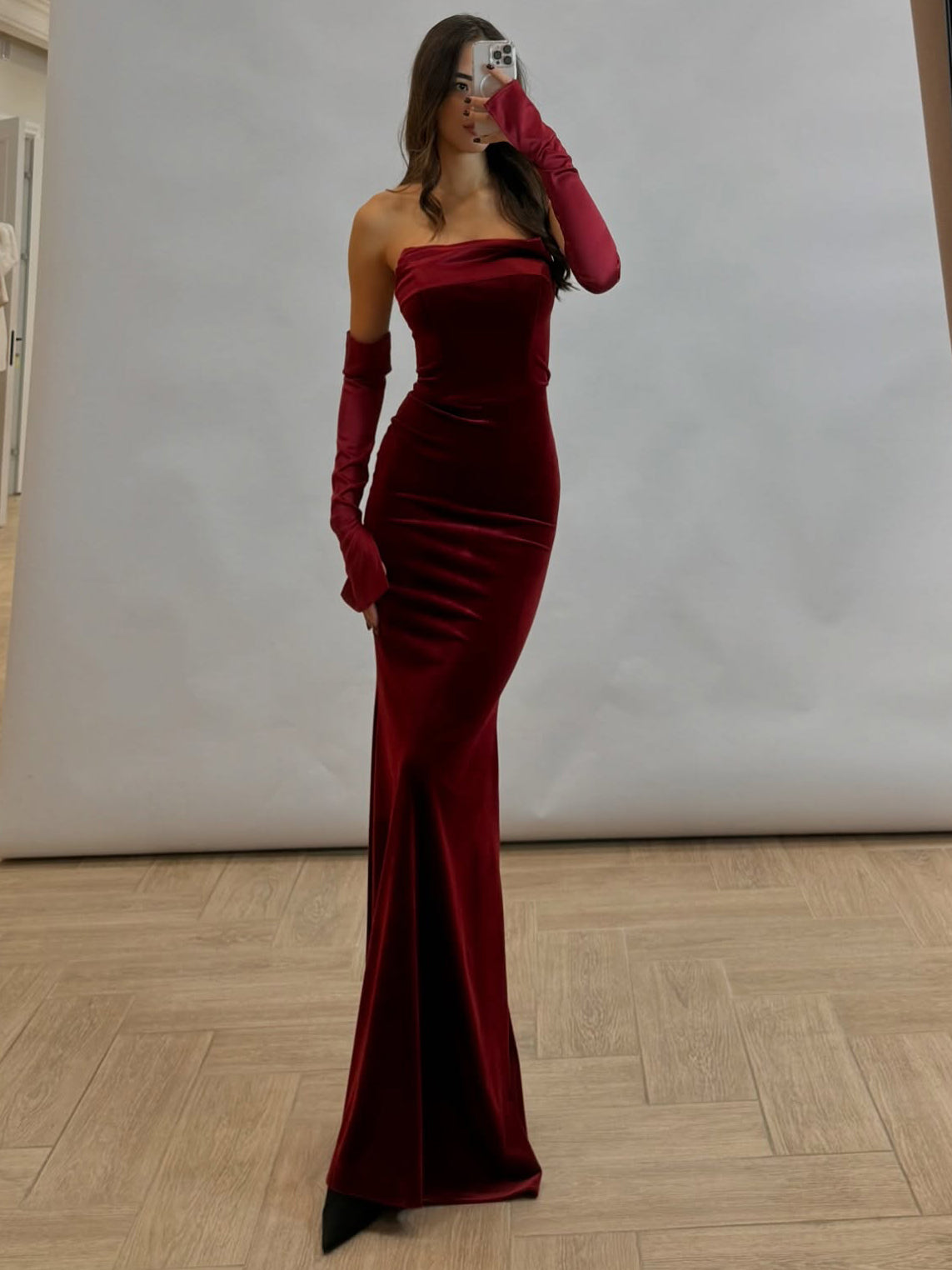 Robe Velours Bustier Bordeaux Longue
