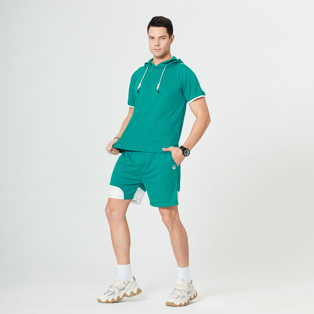 Hooded Color Matching Suit Men's Casual Sports