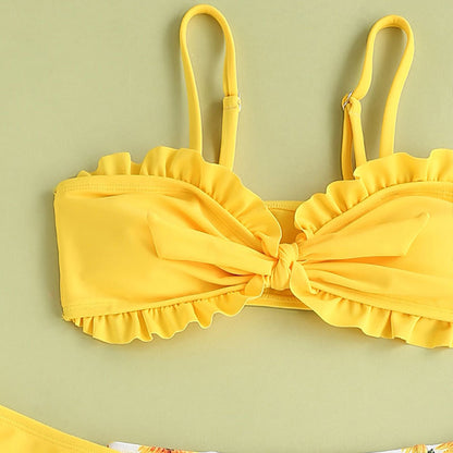 🌻 Maillot de Bain 3 Pièces Fille – Motif Tournesol Éclatant
