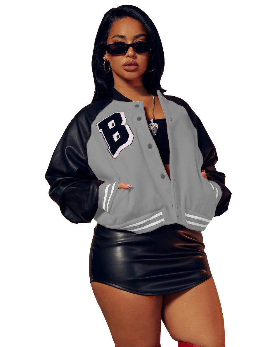 ✨ Queen_C – Veste Baseball Fleece et Cuir