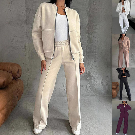 Ensemble de Sport Femme – Veste Zippée et Pantalon Large | Deux Pièces Tendance