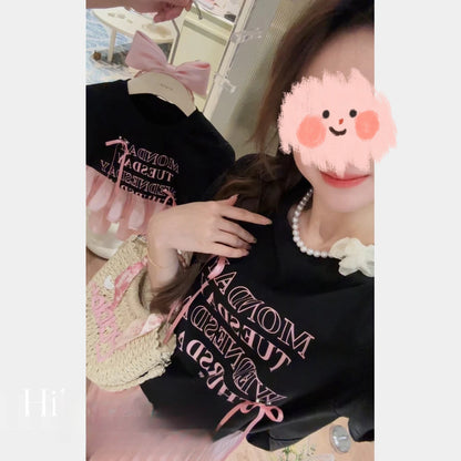 Girls' Pleated Skirt Western Style Letter T-shirt Two-piece Suit