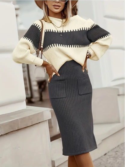 🟤 Tènèfa – Ensemble Pull Tricoté Femme Printemps/Automne