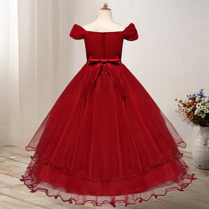 👑 Robe Princesse Épaule Dénudée – Fleur Élégance Fille