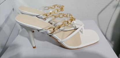 Chain Square Head Cover Toe Thin Heel Back Empty High-heeled Women's Sandals