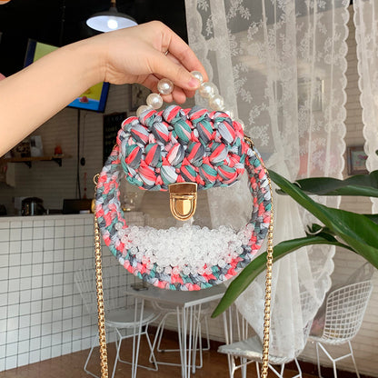Handheld Pearl Lock Transparent Acrylic Line Diagonal Bag
