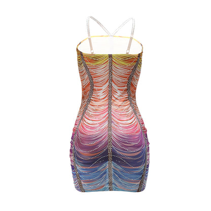 Sling Hot Rhinestone Sheath Slim Fit Skirt Women's Fashion Casual Party Dress