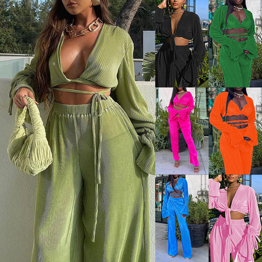 Women's Casual Solid Colour V-neck Fashion Casual Suit
