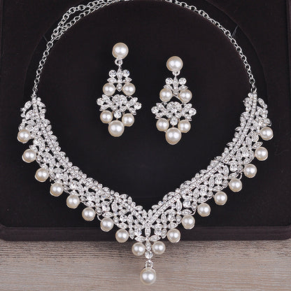 Bridal V-shaped Clavicle Wedding Necklace Earrings Two-piece Set