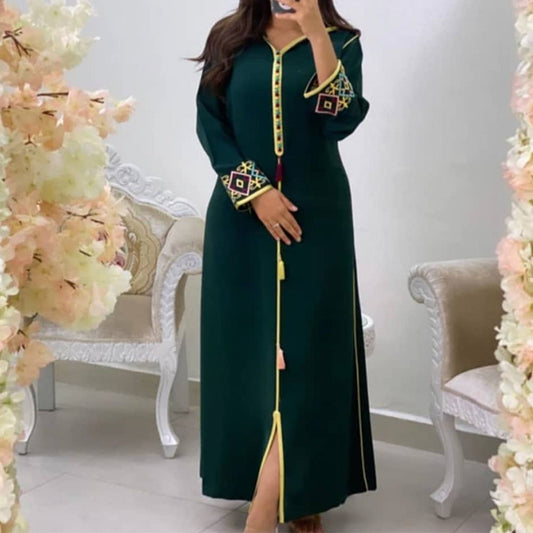Mounass 🌿 – Robe Maxi Éthnique à Franges