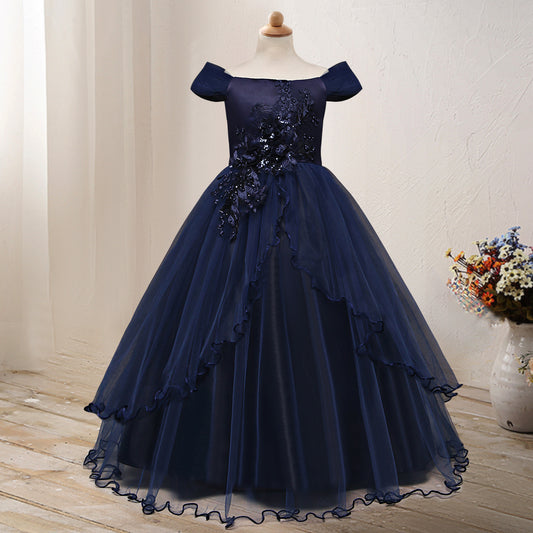 👑 Robe Princesse Épaule Dénudée – Fleur Élégance Fille