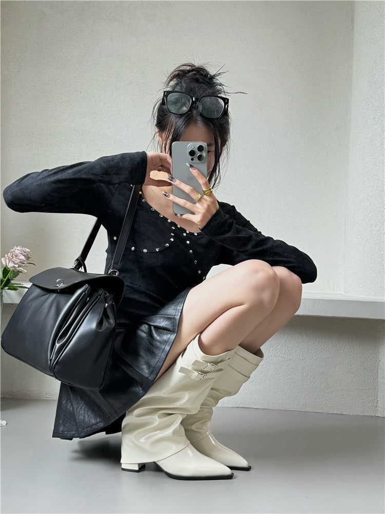 👢Tigane – Bottes Longues à Talon Carré et Bout Pointu