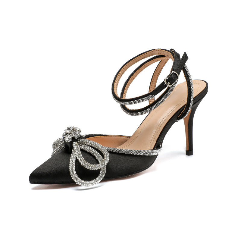 Sandales Strass Nœud Satin Bride Arrière
