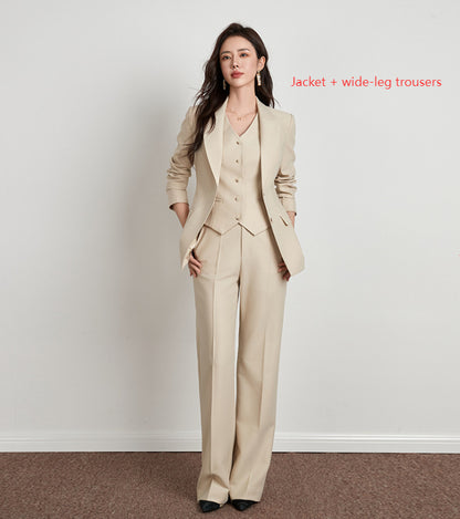 Ensemble Beige Style Britannique Pantalon Large Femme