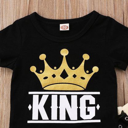 Summer Short-sleeved Black Top Casual Camouflage Pants Boys Suit