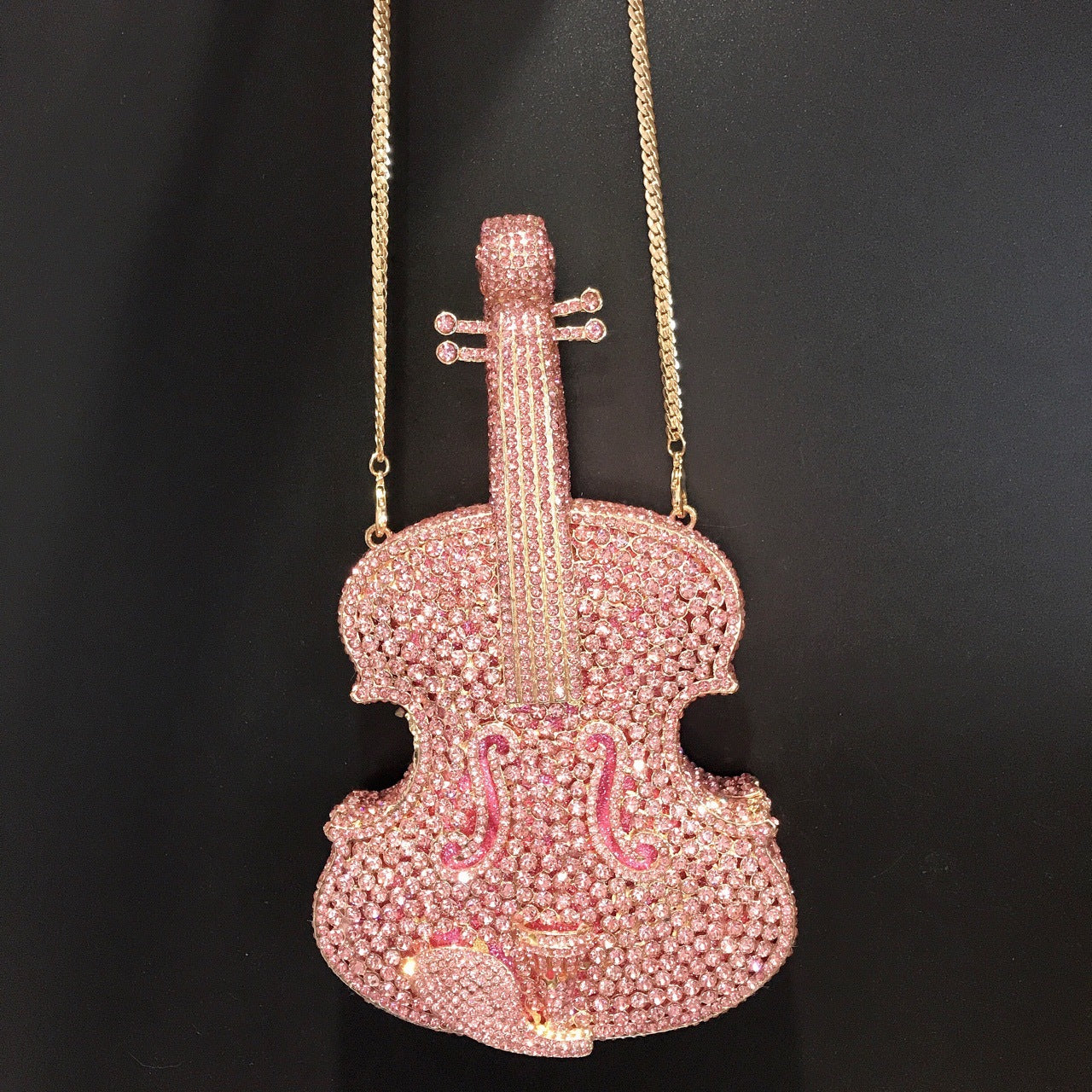 Sac Bandoulière PU Forme Violon Strass Rose