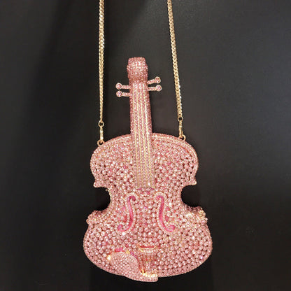 Sac Bandoulière PU Forme Violon Strass Rose