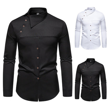 Men's Lapel Oblique Placket Asymmetric Long-sleeved Shirt