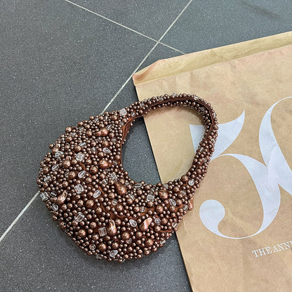 Sac Rond Tressé Perles Cristal Rétro