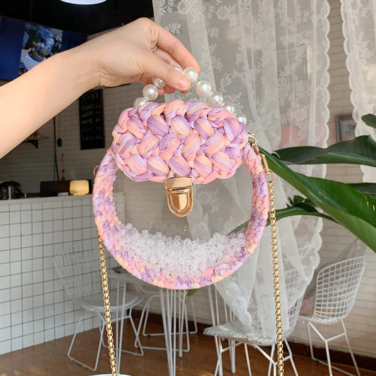 Handheld Pearl Lock Transparent Acrylic Line Diagonal Bag