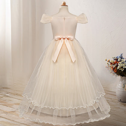 👑 Robe Princesse Épaule Dénudée – Fleur Élégance Fille