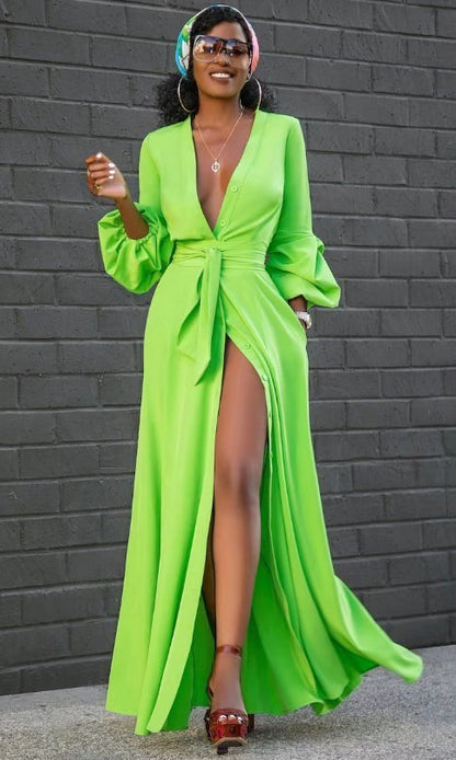 GlowSplit  Robe Fendue à Manches Évasées