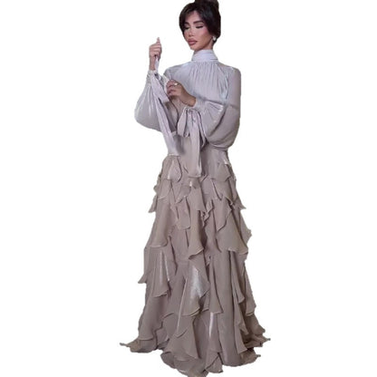 Robe Longue Volants Plissés Femme