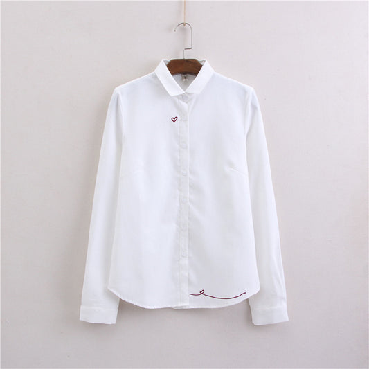 Women's Heart-shaped Embroidered Oxford-woven Bottoming Shirt Top