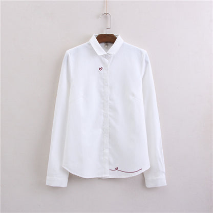 Women's Heart-shaped Embroidered Oxford-woven Bottoming Shirt Top