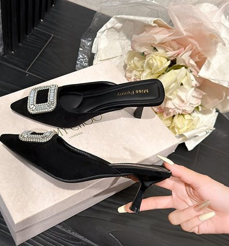 Mules Velours Strass Aiguille