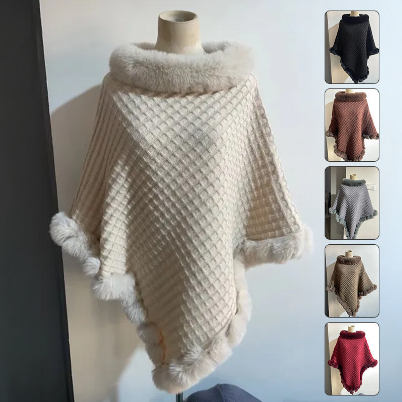 Raniya – Cape Femme Luxe avec Col en Fourrure Rex