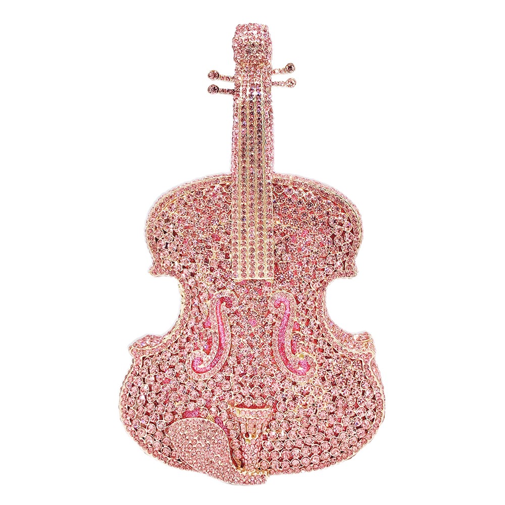 Sac Bandoulière PU Forme Violon Strass Rose