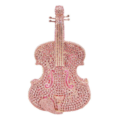 Sac Bandoulière PU Forme Violon Strass Rose