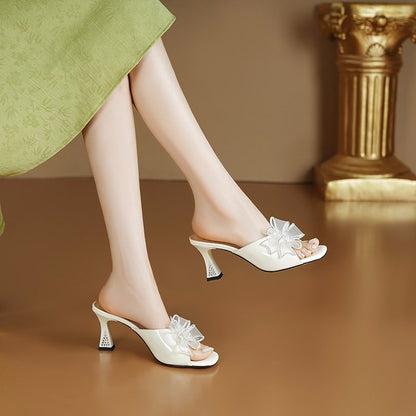 Sandales Talon Aiguille Bout Carré Nœud Femme