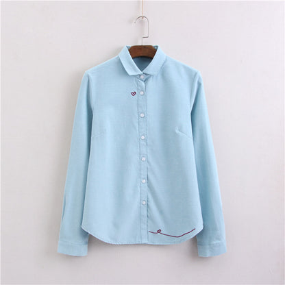 Women's Heart-shaped Embroidered Oxford-woven Bottoming Shirt Top