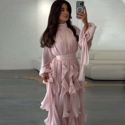 Robe Longue Volants Plissés Femme