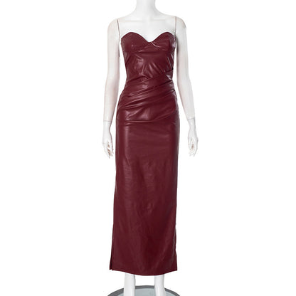 SORAYA – Robe Longue Bustier Effet Cuir