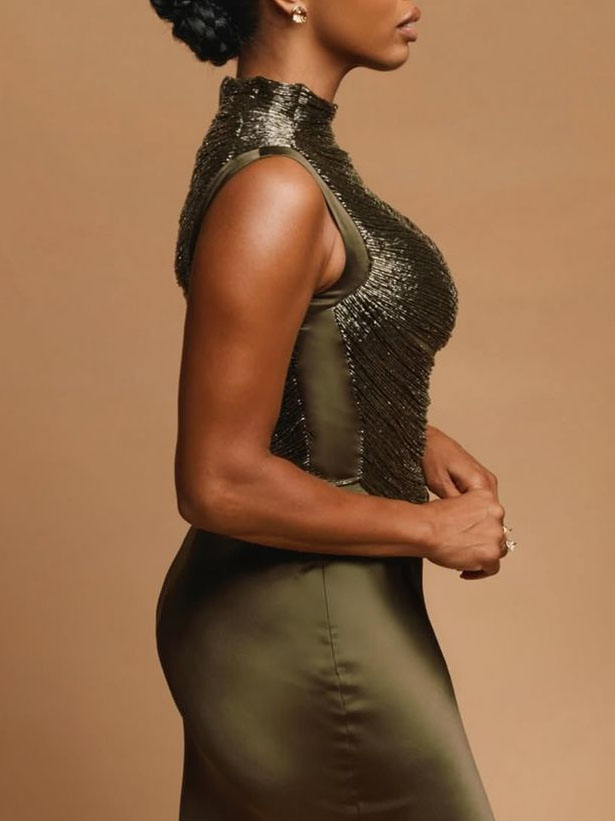 Ensemble Satin Franges Jupe Sirène