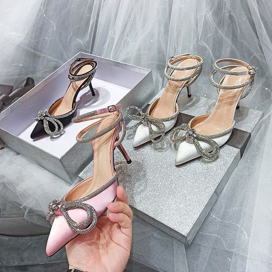 Sandales Strass Nœud Satin Bride Arrière