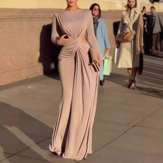 Robe Longue Slim Beige Femme