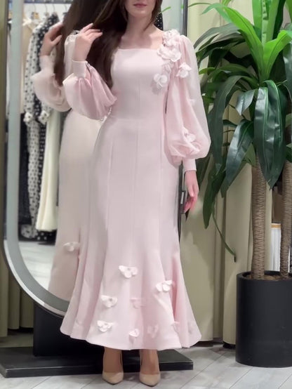 Robe Sirène Florale Manches Longues Rose