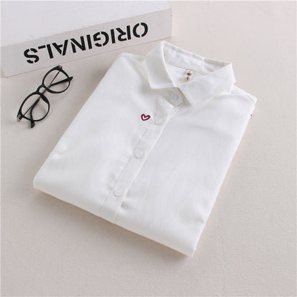 Women's Heart-shaped Embroidered Oxford-woven Bottoming Shirt Top